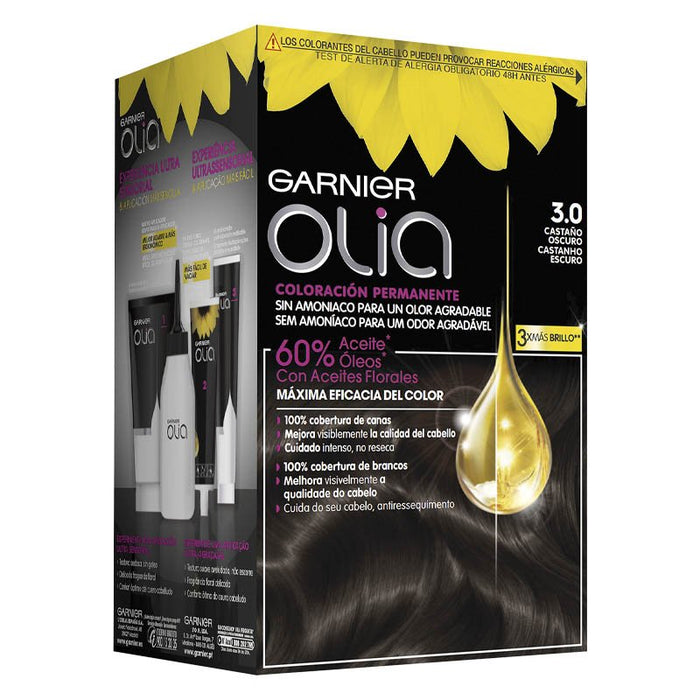 Tinte Permanente Olia sin Amoniaco - Garnier: OLIA - 3.0 Castaño Oscuro - 7