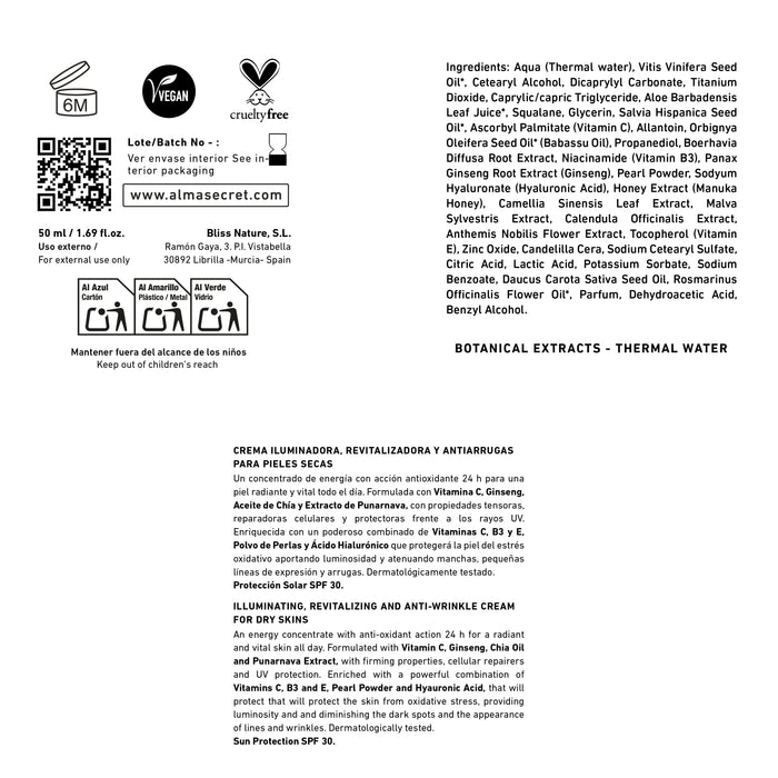 Crema Powerful C Antiedad Iluminadora - Vitamina C, Ginseng & Moringa - Spf 30 - 50 ml - Alma Secret - 3