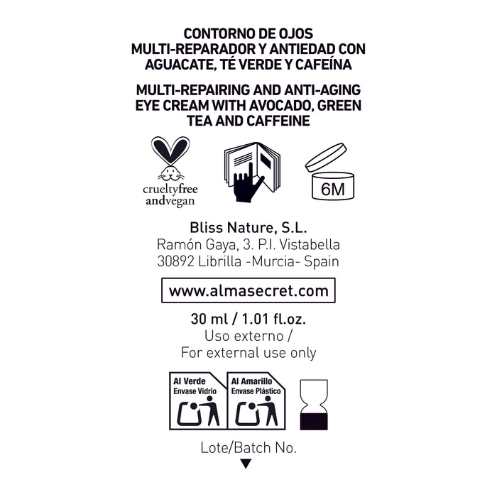 Tratamiento Contorno de Ojos Antiedad - Aguacate, Té Verde & Cafeína - 30 ml - Alma Secret - 2