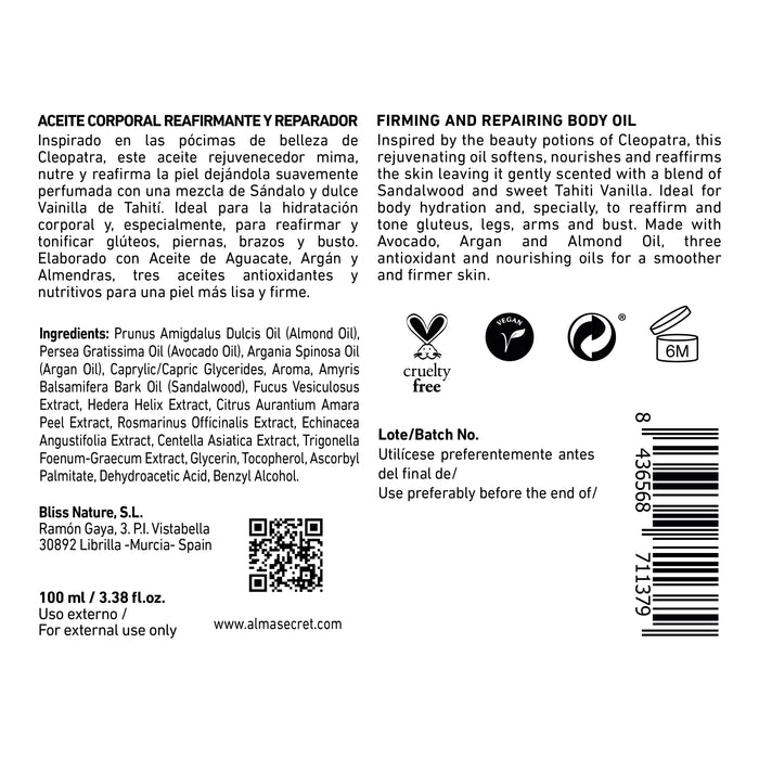 Aceite Corporal Reafirmante y Rejuvenecedor - Sándalo y Vainilla de Tahití - 150 ml - Alma Secret - 2