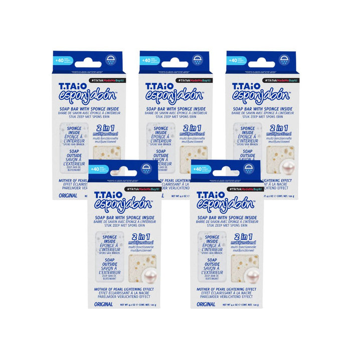 Pack de 5 EsponJabón: Esponja + Jabón 2 en 1  - 120gr - T.taio : 5x Perla - 1