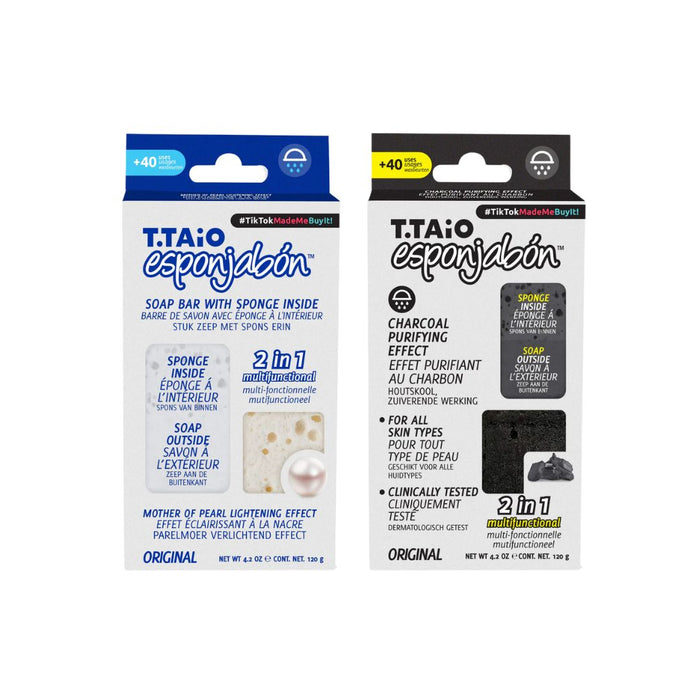 Pack de 2 EsponJabón: Esponja + Jabón 2 en 1  - 120gr - T.taio : Perla + Carbon - 1
