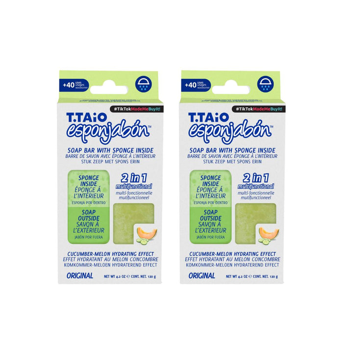 Pack de 2 EsponJabón: Esponja + Jabón 2 en 1  - 120gr - T.taio : 2x Pepino - 1