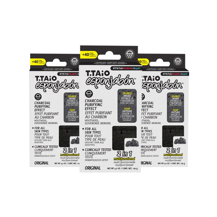 Pack de 3 EsponJabón: Esponja + Jabón 2 en 1  - 120gr - T.taio : 3x Carbón - 1