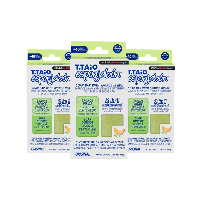 Pack de 3 EsponJabón: Esponja + Jabón 2 en 1  - 120gr - T.taio : 3x Pepino - 1