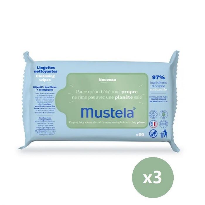 Toallitas Limpiadoras Fibras Naturales Ecológicas - Mustela : 3x60 uds - 1