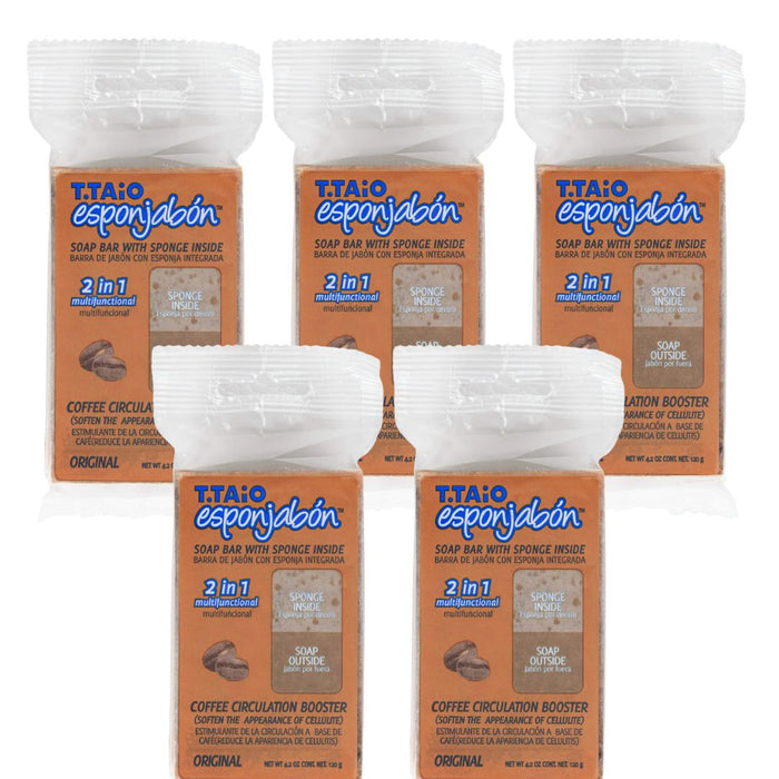 Pack de 5 EsponJabón: Esponja + Jabón 2 en 1  - 120gr - T.taio : 5x Café - 1