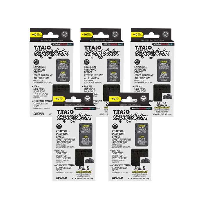 Pack de 5 EsponJabón: Esponja + Jabón 2 en 1  - 120gr - T.taio : 5x Carbón - 1