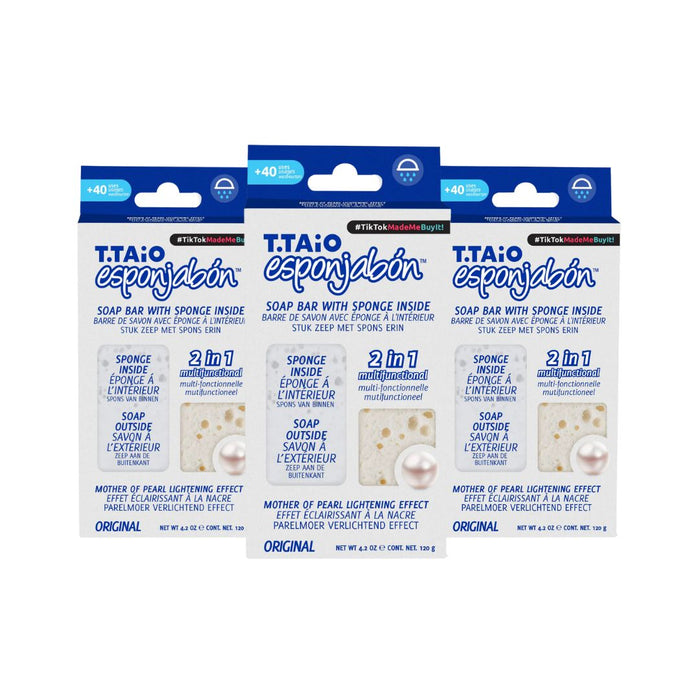 Pack de 3 EsponJabón: Esponja + Jabón 2 en 1  - 120gr - T.taio : 3x Perla - 1