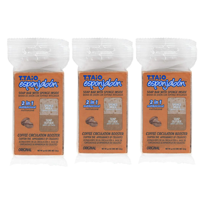 Pack de 3 EsponJabón: Esponja + Jabón 2 en 1  - 120gr - T.taio : 3x Café - 1