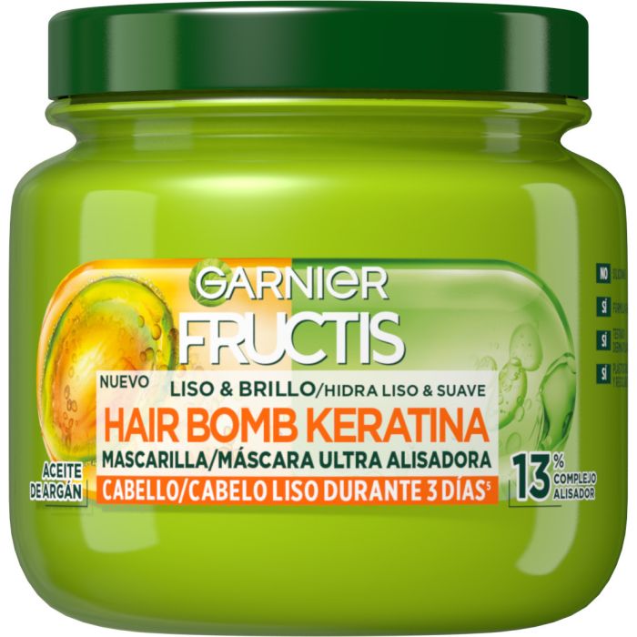 Hair Bomb Keratina Liso & Brillo Mascarilla Capilar Ultra Alisadora con Aceite de Argán - Fructis : 300 ml - 1