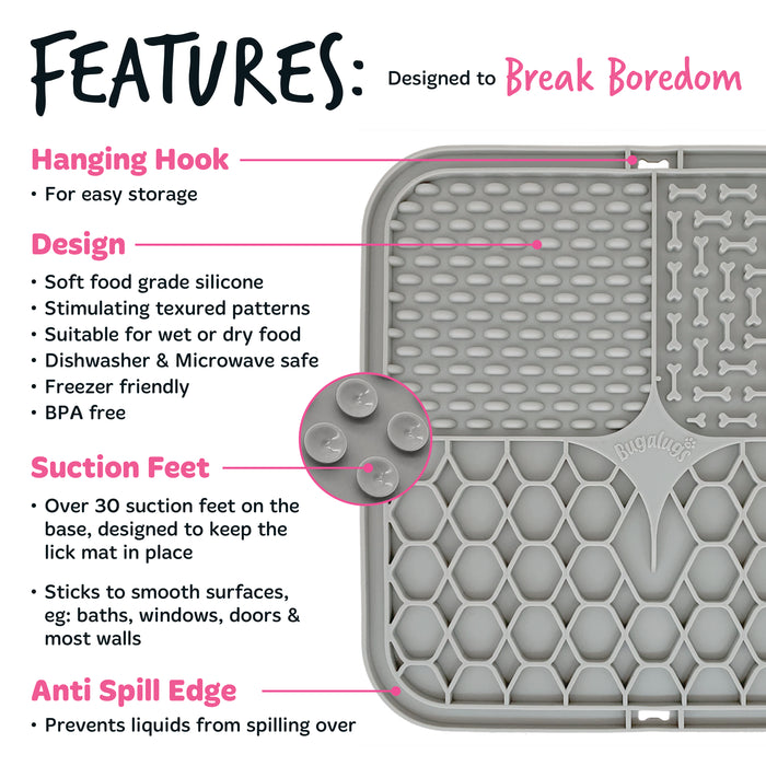 Lick Mat Antiestrés para Perros y Gatos - Gris - Bugalugs - 3