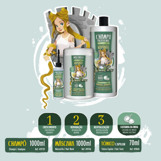 Pack Rapunzel: Champú 1000ml + Mascarilla 1000ml + Tónico 70ml - Dona Flora - 2