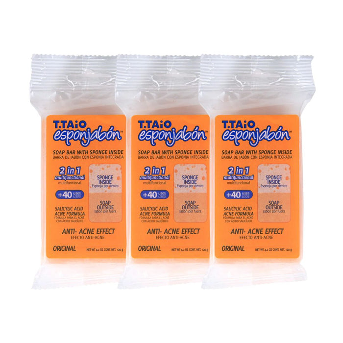 Pack de 3 EsponJabón: Esponja + Jabón 2 en 1  - 120gr - T.taio : 3x Anti Imperfecciones - 1
