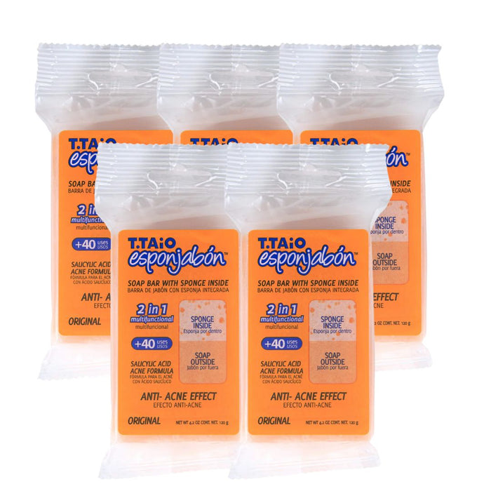 Pack de 5 EsponJabón: Esponja + Jabón 2 en 1  - 120gr - T.taio : 5x Anti Imperfecciones - 1