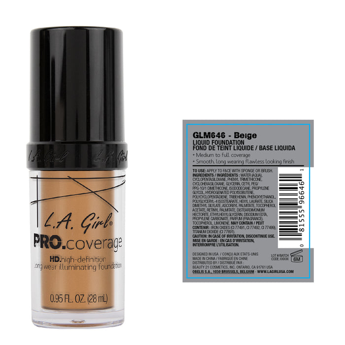 Base de Maquillaje Líquida - Pro Coverage Illuminating - L.A. Girl : Beige - 2
