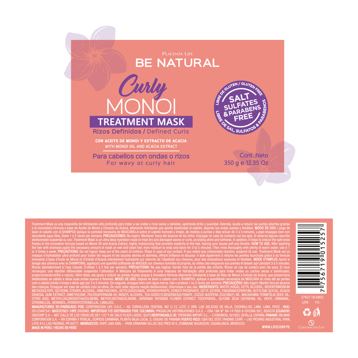 Mascarilla Rizos Definidos Curly Monoi 350gr - Be Natural - 2