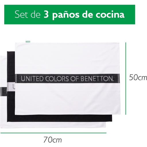 Set 3pc Paño Cocina 50x70cm 255gsm 100% Algodón (blanco (x2) + Negro) B&w Be - Benetton - 2