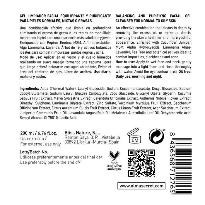 Gel Limpiador Facial Equilibrante y Purificante - Pepino & Enebro 200 ml - Alma Secret - 3