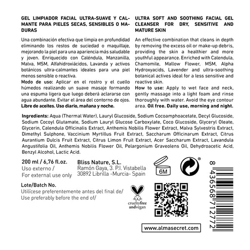 Facial Gel Cleanser Suave y Calmante Cal?ndula & Manzanilla 200 ml - Alma Secret - 2