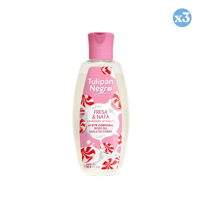 Pack 3x - Aceite Corporal Tulipán Negro Fresa &amp; Nata 200 ml - Tulipan Negro - 1