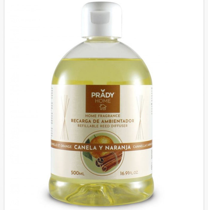 Recambio Mikado 500 ml | Ambientador en Formato Ahorro para Difusores con Varillas - Prady : Canela y Naranja - 1