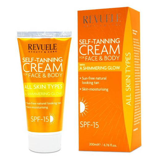 Self Tanning Cream for Face & Body Shimmering Glow: Spf 15 200ml - Revuele - 1