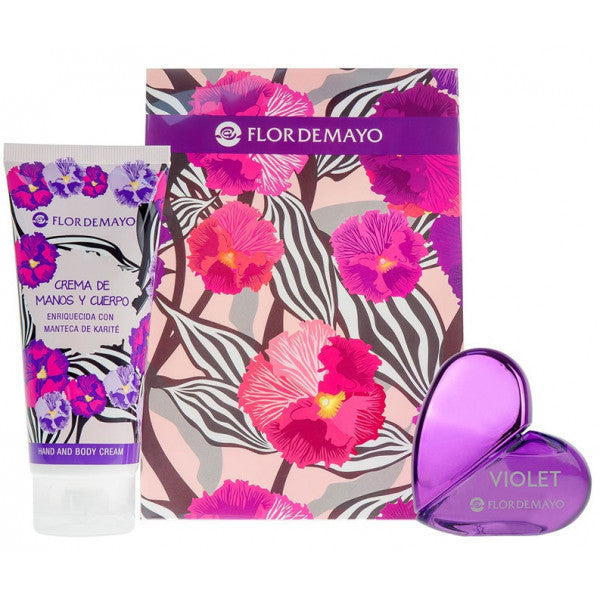 Set de Regalo Perfume Violet + Crema de Manos y Cuerpo - Cristal Purple Flower - Flor de Mayo - 1