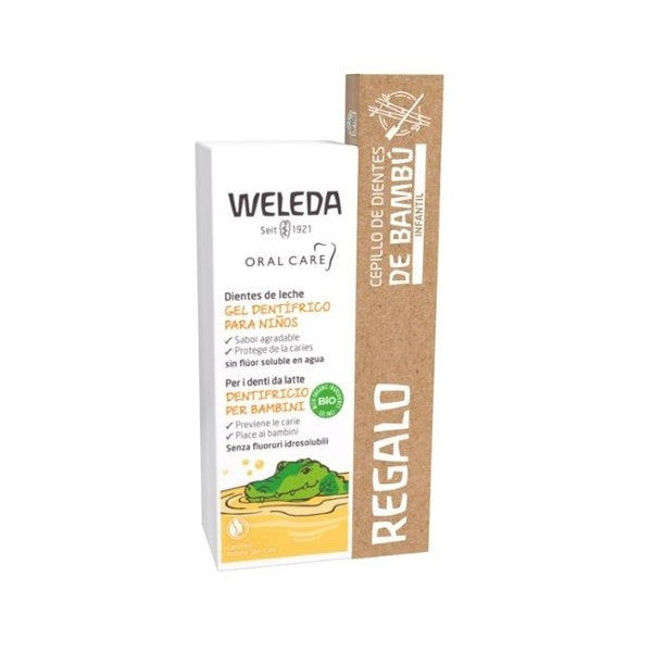 Pack Gel Dentifrico para Niños 50ml + Cepillo Bambu: Set 2 Artículos - Weleda - 1