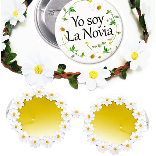 Kit Flower Power Gafas Corona Margaritas Chapa Yo Soy la Novia - Inedit - 1