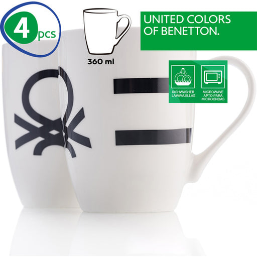 Set 4p Mugs 11cm 360ml New Bone China Diseño Logo Estampado Negro Casa - Benetton - 2