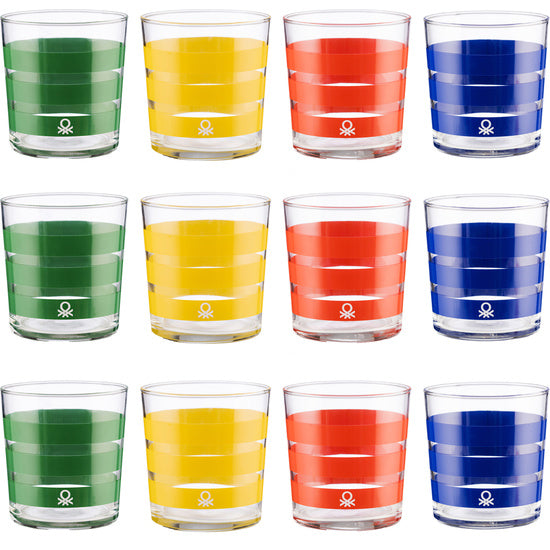 Set Cristalería 12 Piezas de Vasos de Vidrio, Decorados, 33 Cl - Benetton - 1