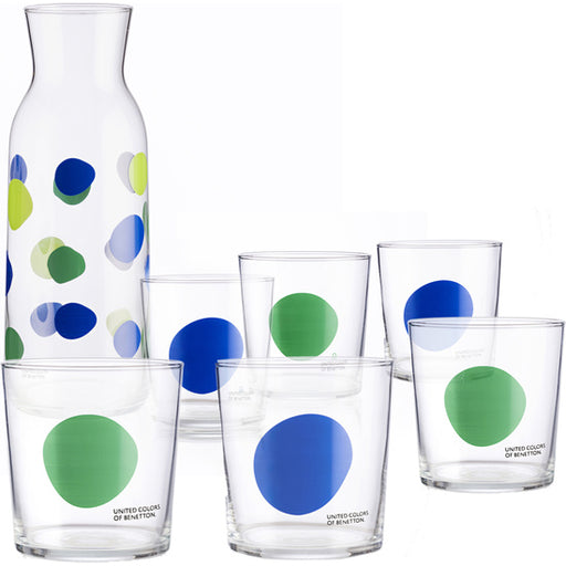 Set Cristalería 7 Piezas - Jarra 108 Cl y 6 Vasos de Vidrio, Decorados a Juego, 33 Cl - Benetton - 1