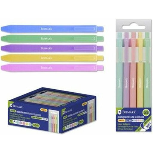 Pack 5 Boligrafos Soft Tinta Colores Pastel 0.7mm - Bismark - 1