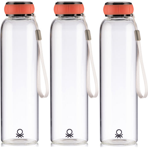 Set de 3 Unidades de Botella de Agua 550ml Borosilicato Tapa Roja Casa - Benetton - 1
