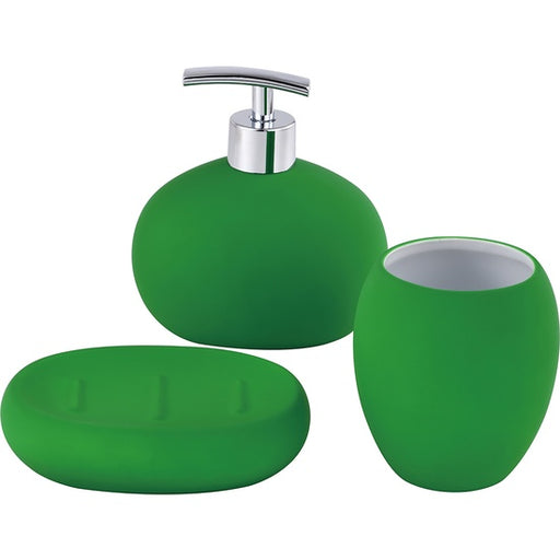 Set 3pc Accesorios de Baño (vaso + Dispensador de Jabón + Plato para Jabón) Cerámica Verde Rainbow - Benetton - 1